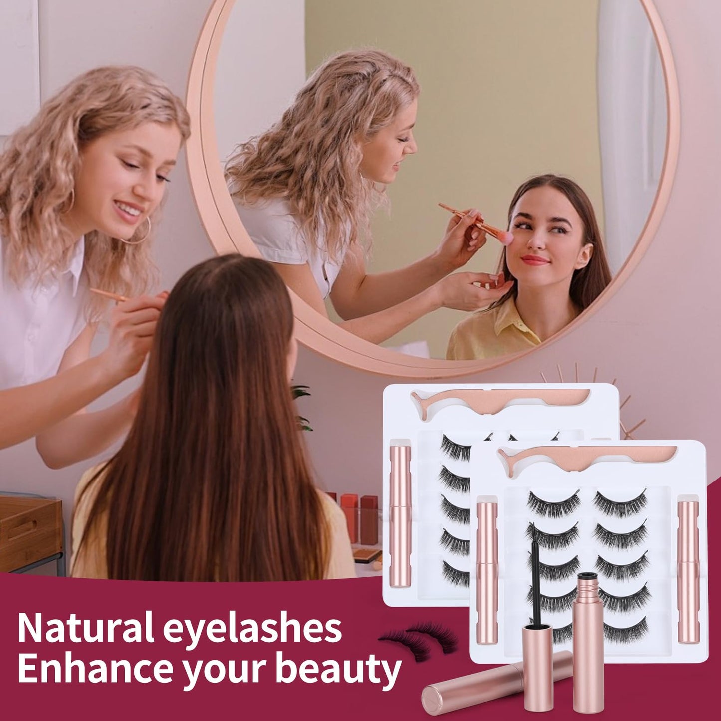 Houldhowd Magnetic eyelashes with eyeliner (5 pairs), is simple and convenient to wear, can be reused, glue-free, and can be used longer with 2 eyeliners (natural styles)