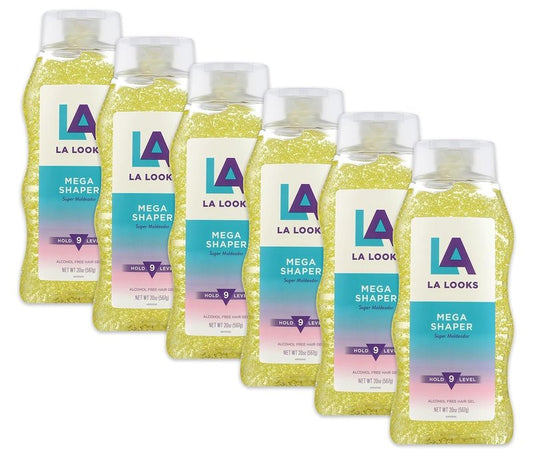 LA Looks Mega Shaper Hair Gel, All-Day Flexible Hold, Healthy Shine, Humidity Resistant, Alcohol-Free, Strong Styling Gel for All Hair Types, Level 9 Hold, 20 oz (Pack of 6)