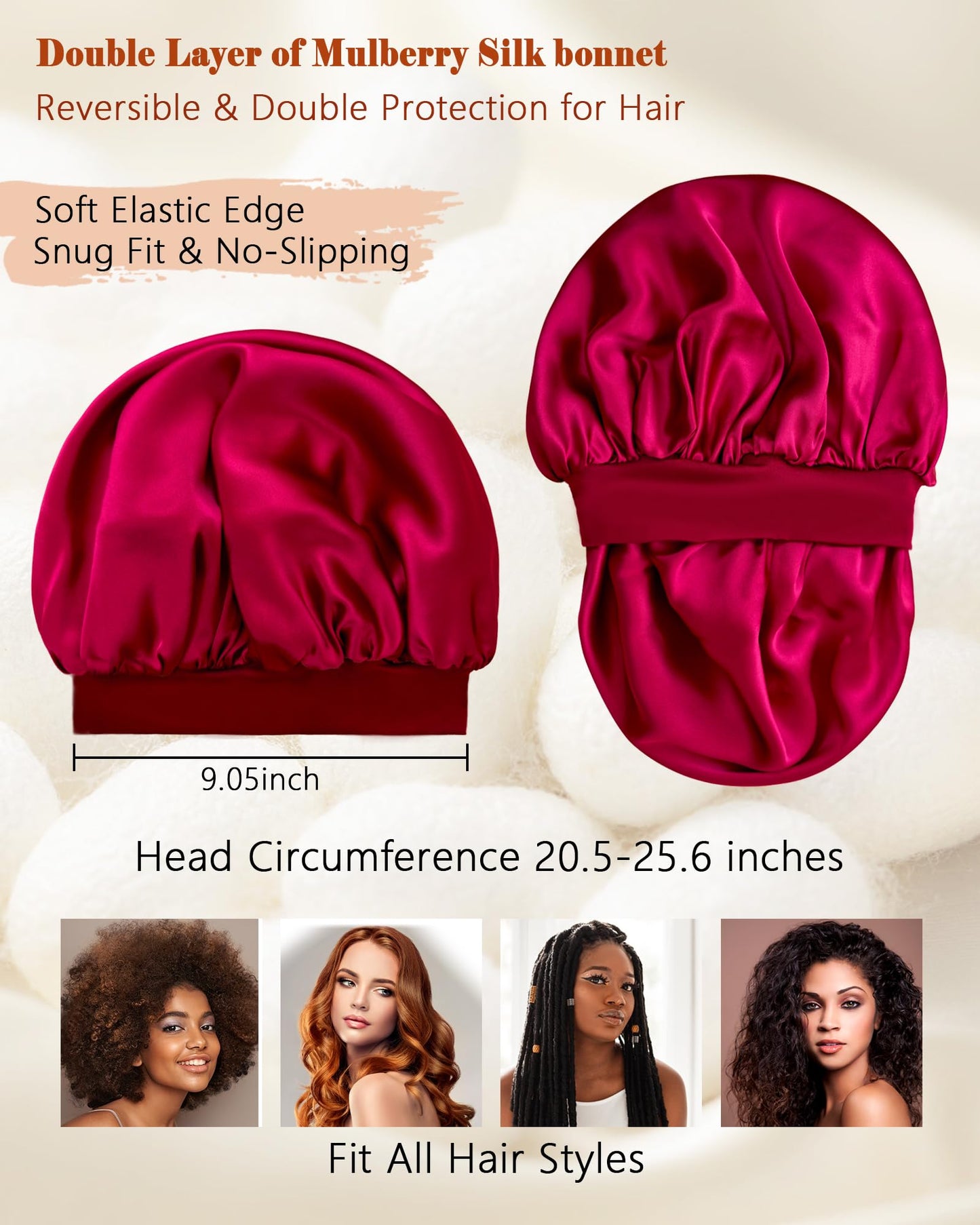100% Mulberry Silk Bonnet for Sleeping Women, Real Pure Silk Hair Bonnets for Women Sleeping, Double Layer Sleep Cap with Soft Elastic Band for Curly Hair
