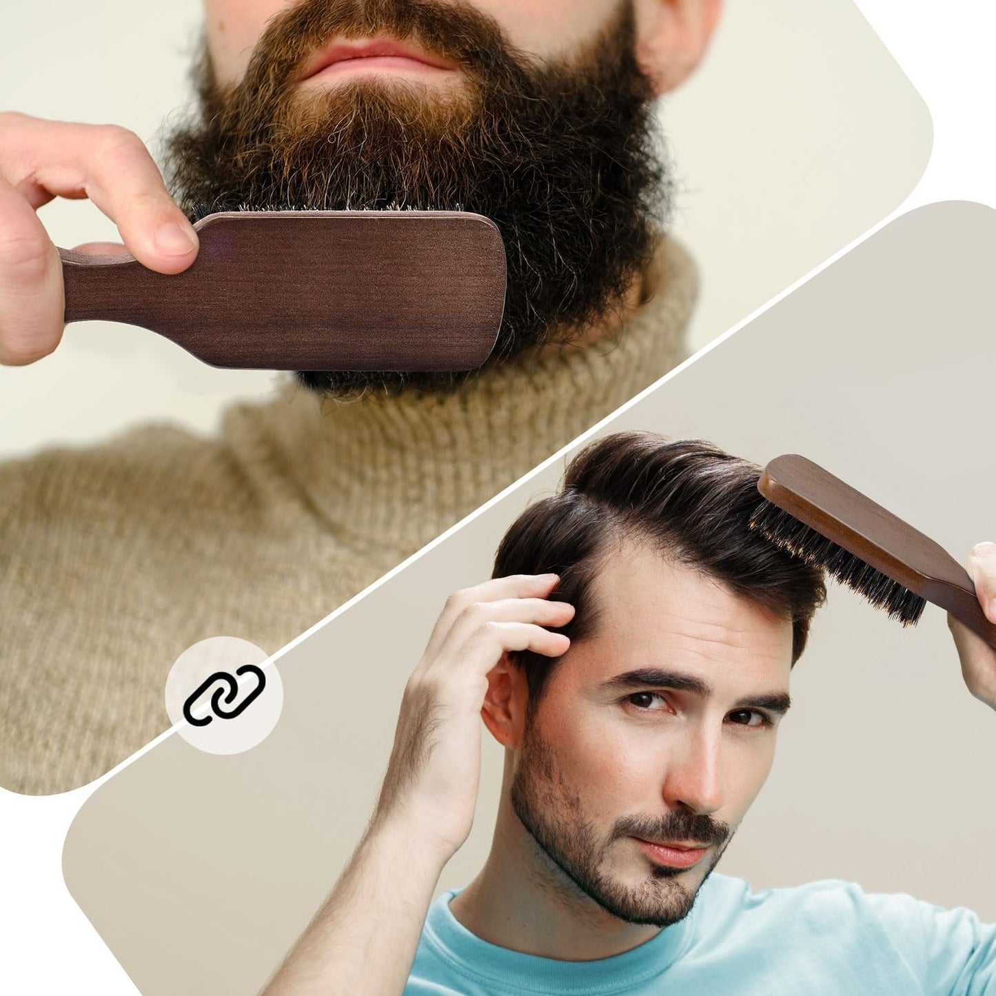 GAINWELL Wild Boar Bristle Hair Brush for Men, Slick Back Hair Brush with Stiff Boar Bristles for Thick Hair, Natural Black Walnut Wooden Handle Hairbrush, Beard Mustache Brush - Large