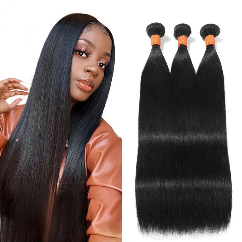 Lolatemi Straight Bundles Human Hair 16 18 20 Inch 3 Bundles 100% Unprocessed Brazilian Virgin Human Hair Straight Weave Bundles Natural Color