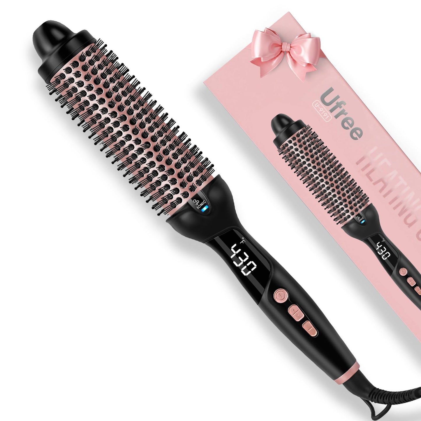 Ufree Ionic Thermal Brush, 1.5 Inch Heated Round Brush for Blowout, 30s Fast Heating Curling Brush with 9 Temp Settings, Dual Voltage Travel Hair Styling Tool, Not for Wet Hair