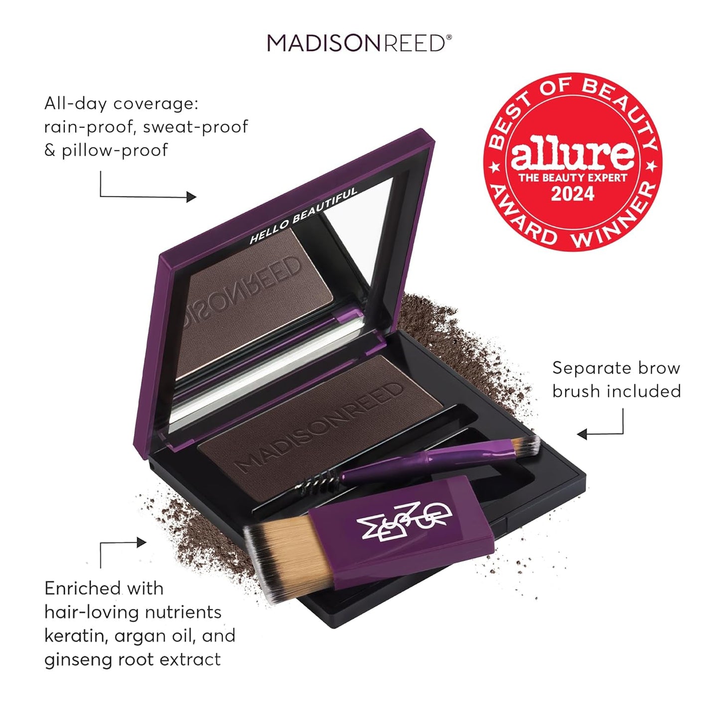 Madison Reed Root Touch Up Powder - Ombra Dark Brown | Instant Gray Coverage & Brow Filler, 0.13 oz (60 Uses)