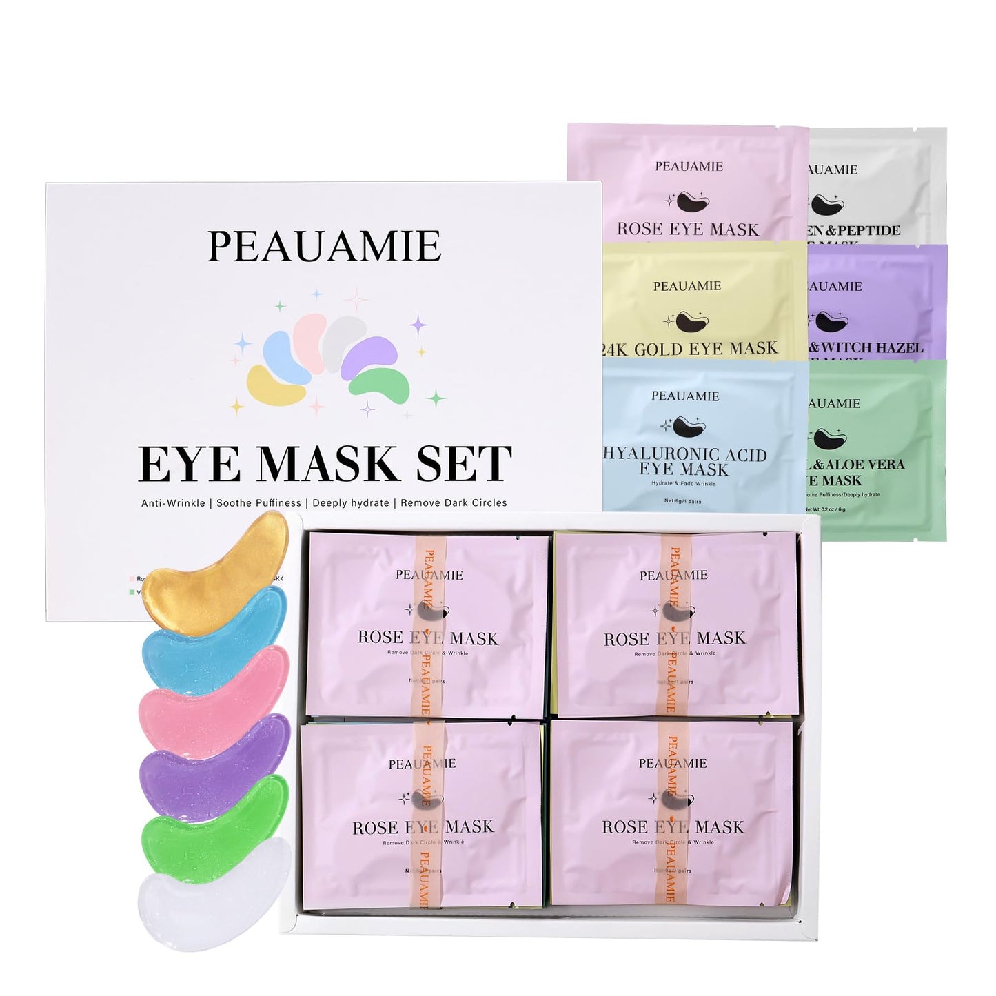 PEAUAMIE Under Eye Patches with Collagen and Hyaluronic Acid Eye Mask for Wrinkle,Dark Circles,Face Mask Skin Care Products 24 Pairs