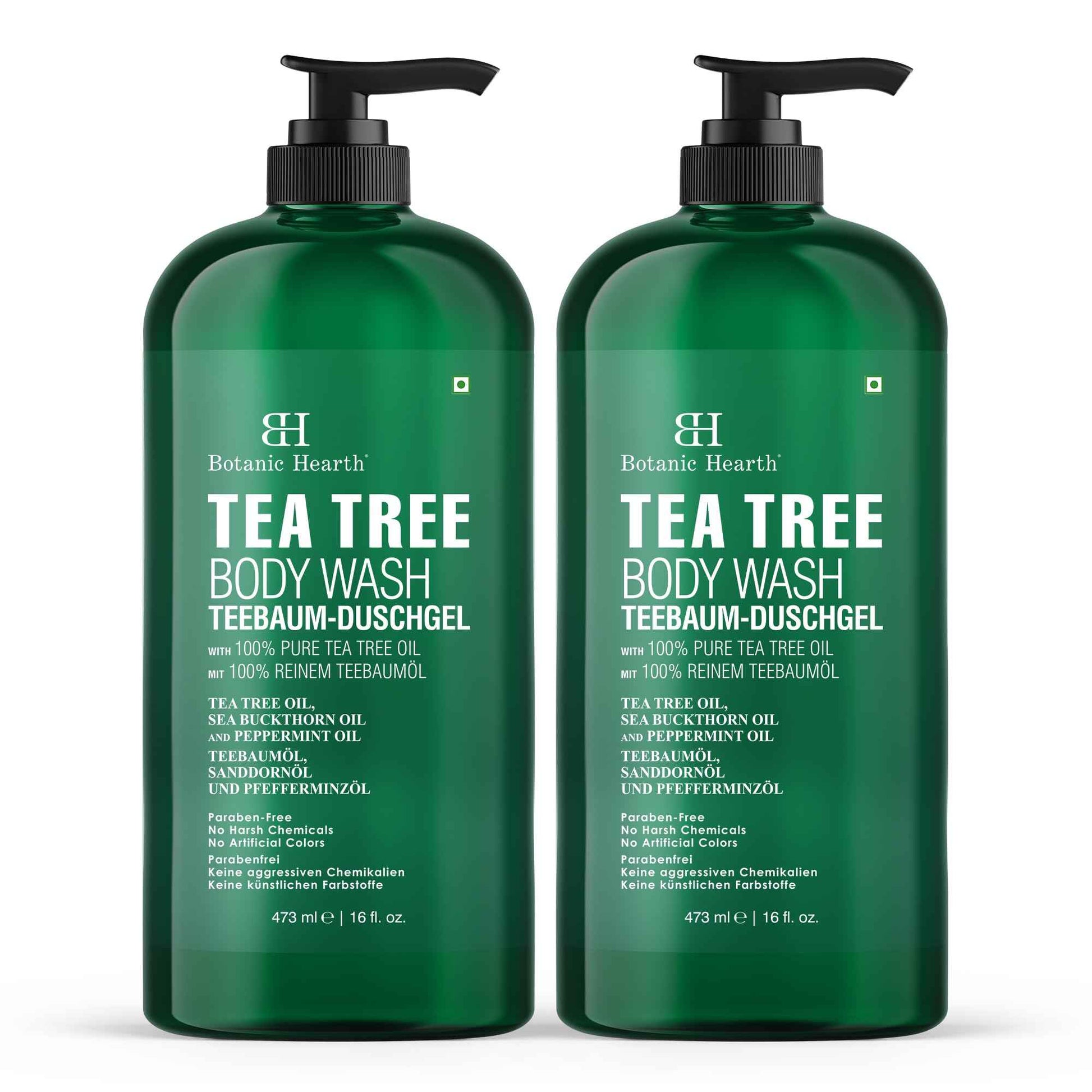 Botanic Hearth Tea Tree Body Wash (Pack of 2) for Men and Women - Moisturizing Body Wash Helps Soothe the Skin - Refreshing and Hydrating Cleanser, Sulfate Free, Paraben Free - 16.9 Fl Oz each