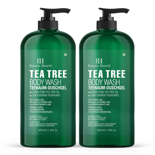 Botanic Hearth Tea Tree Body Wash (Pack of 2) for Men and Women - Moisturizing Body Wash Helps Soothe the Skin - Refreshing and Hydrating Cleanser, Sulfate Free, Paraben Free - 16.9 Fl Oz each