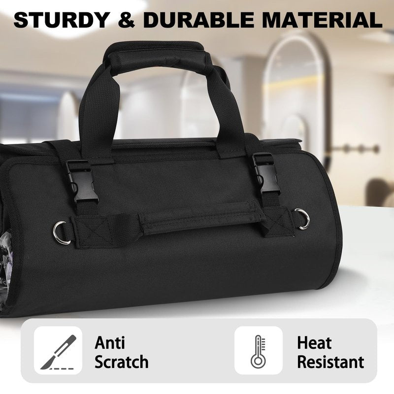 Hair Tools Travel Bag, Roll Up Tool Bag Organizer for Hair Stuff, Hairstylist Traveling Bag with 8 Detachable Zipper Pouch, Professional Cosmetology Bag for Hairdresser Barber, Heat Resistant Lining