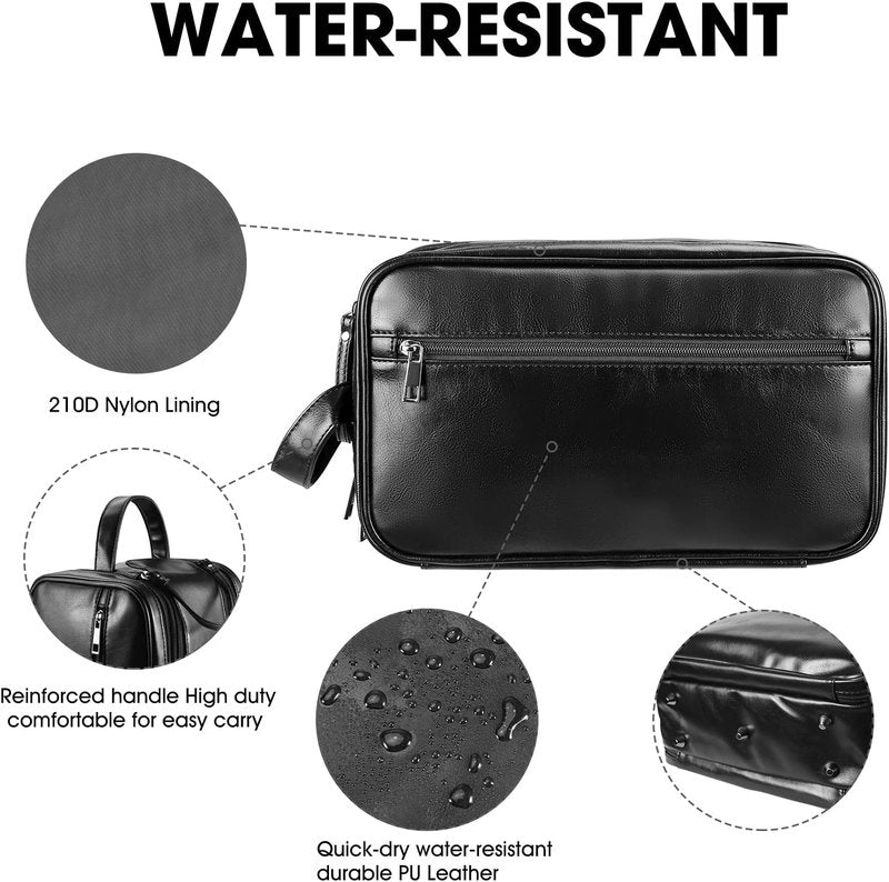 Personalized Leather Travel Toiletry Bag for Men - Large Waterproof Dopp Kit | Ideal for Shaving & Grooming