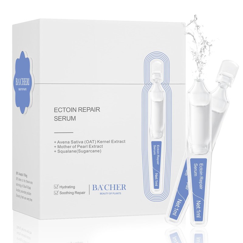 BACHERI Ectoin Hydrating Repair Facial Serum Ampoule, Deep Moisture & Anti-Aging Serum with Beta-Glucan Glycerin Hyaluronic Acid For All Skin Redness Relief & Barrier Repair, 15PCS Single Use Ampoules