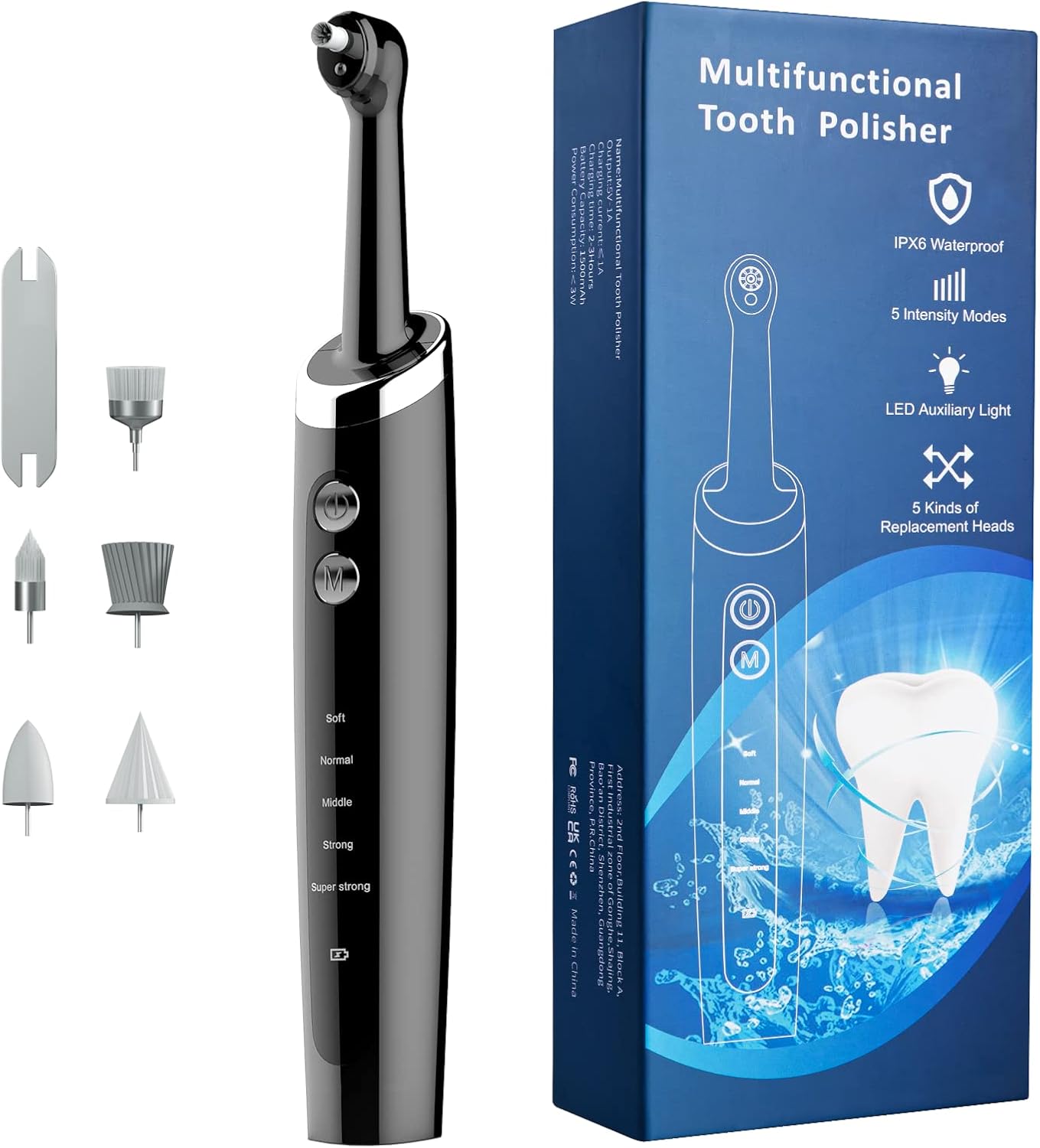 Rechargeable Tooth Polisher - 5 Replacement Heads & Cleaning Modes | USB Waterproof Stain Remover for Adults & Kids