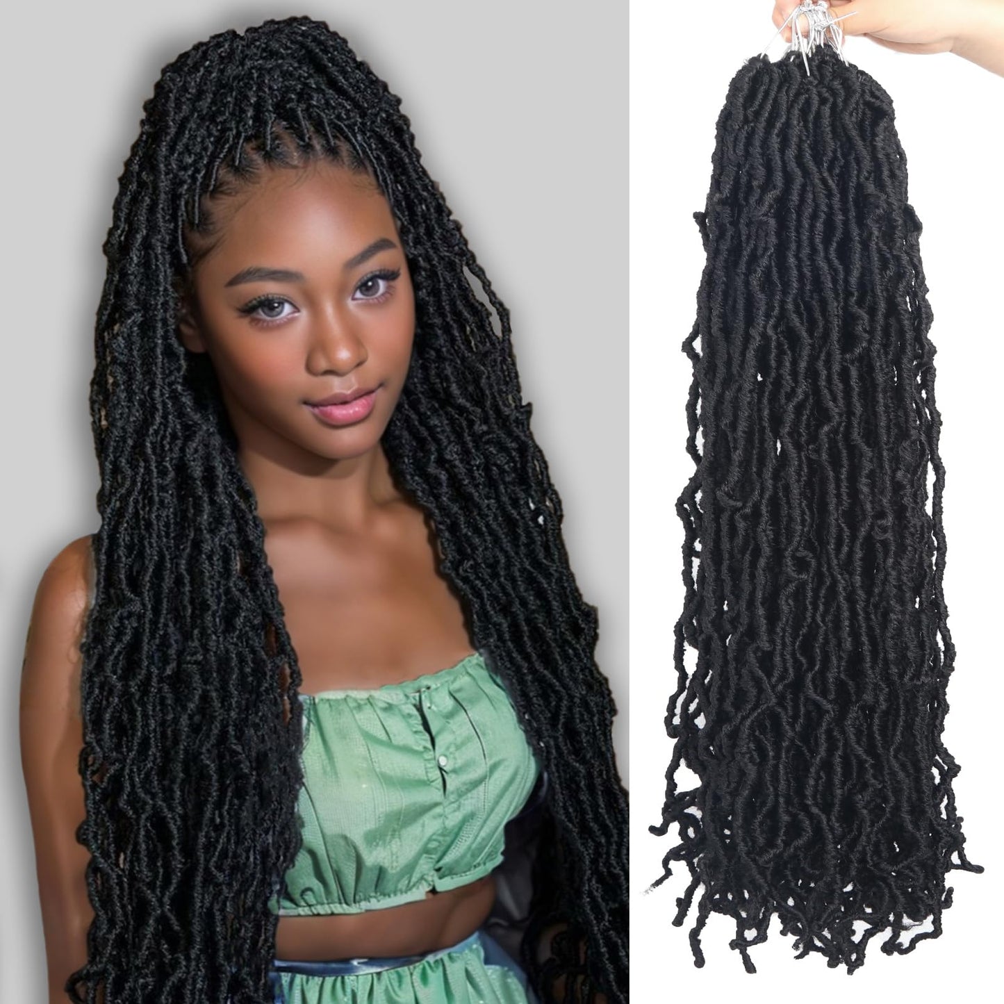Vemet Soft Locs 30 Inch Synthetic 8 Packs Faux Locs Pre Looped Curly Wavy Crochet Hair For Hair Extensions 1B