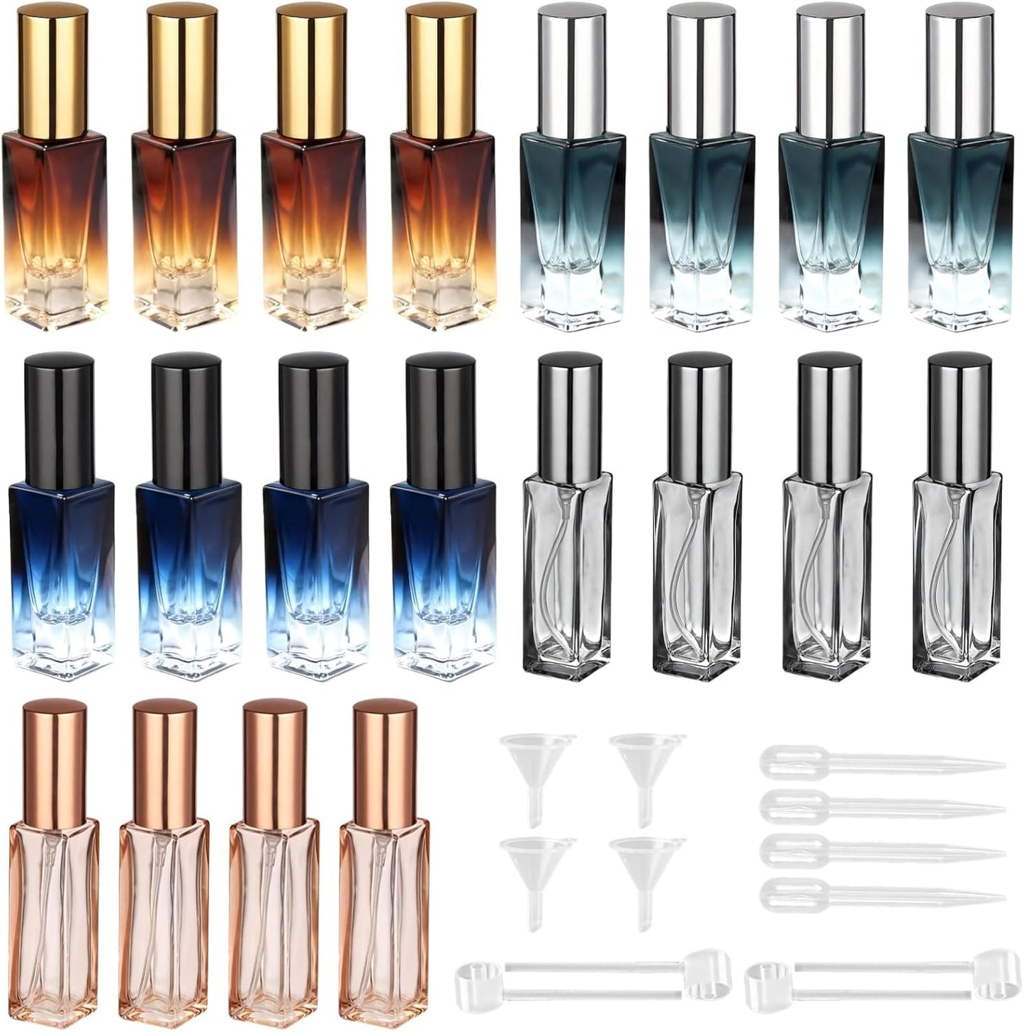 Gradient Perfume Travel Bottles Set - Leak-Proof Glass Spray Nozzles | 20 Pack, 8.5ml & 10ml
