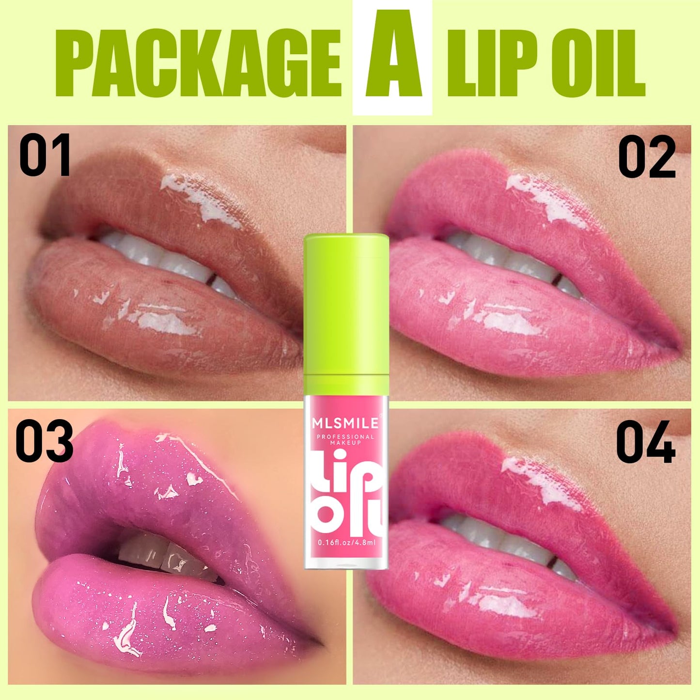 4 Colors Fat Lip Oil Set, Big Brush Head Hydrating Lip Glow Oil Lip Plumper Gloss, Shiny Transparent Lip Gloss Tinted Plumping Lip Oils, Non-sticky Long Lasting Fresh Clear Smooth Lip Care - A