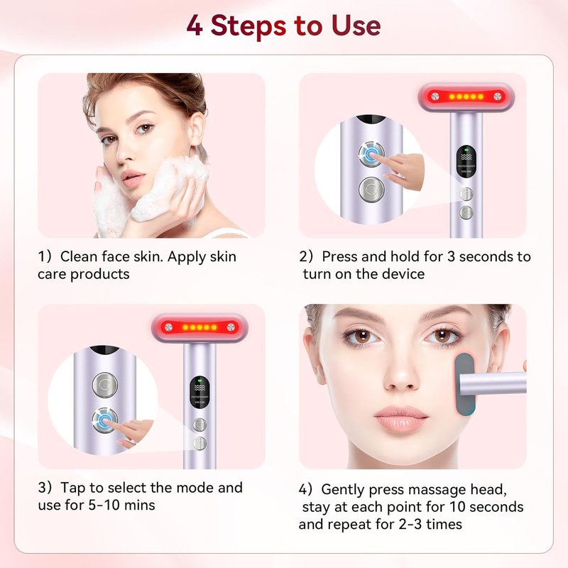 Red Light Therapy Wand - 9-in-1 Portable Facial Massager with Microcurrent & Vibration | Skincare Rejuvenation Tool for Women, Purple