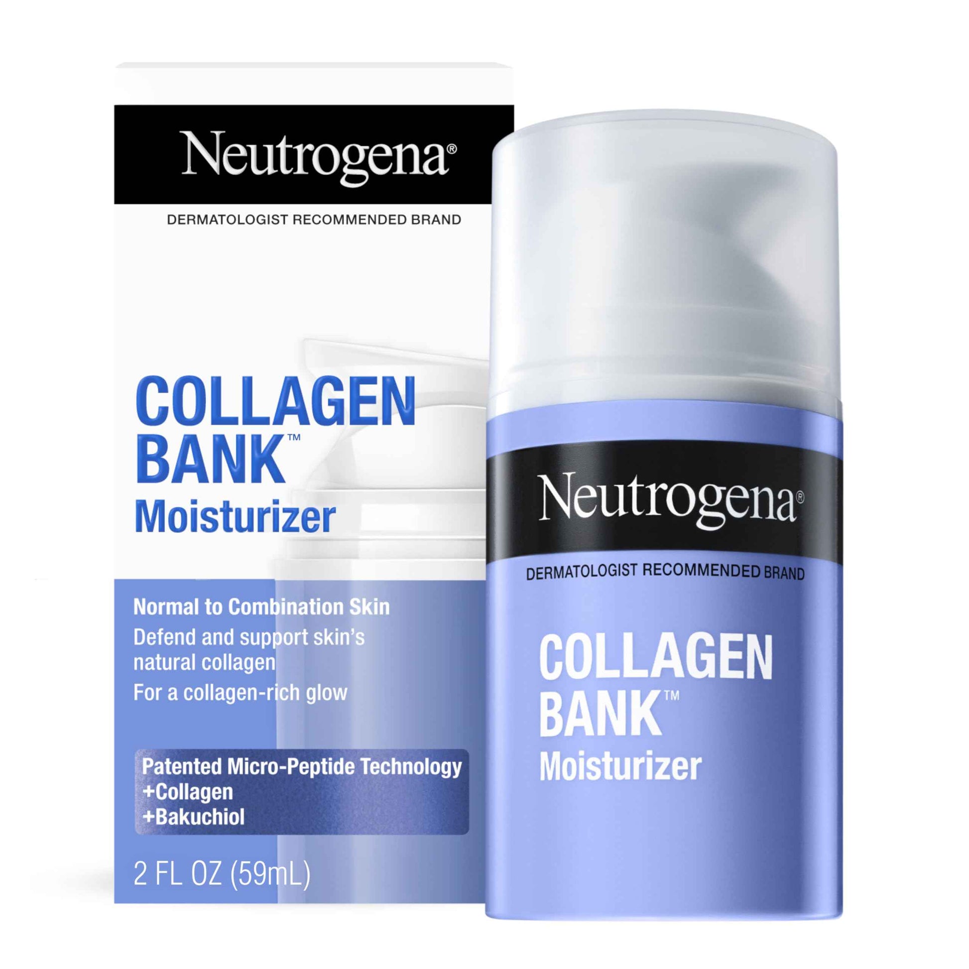 Neutrogena Collagen Bank Face Moisturizer, Daily Anti-Aging Face & Neck Firming Collagen Cream, Bakuchiol & Micro-Peptides Face Lotion, Support Skin’s Natural Collagen for Visibly Plump Skin, 2 fl. oz