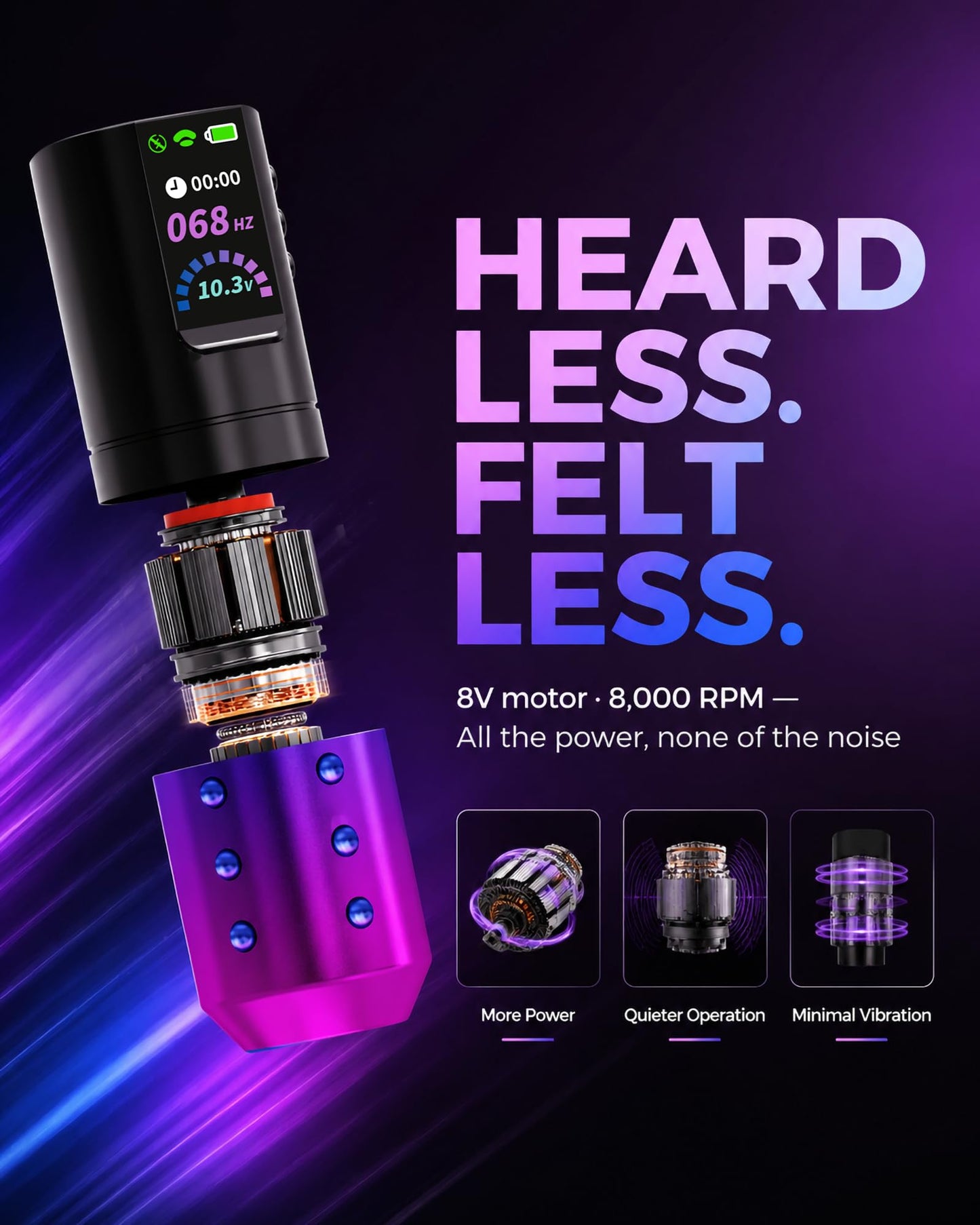 POSEIDON Wireless Tattoo Gun Kit, 2300mAh, LED Display for Beginners
