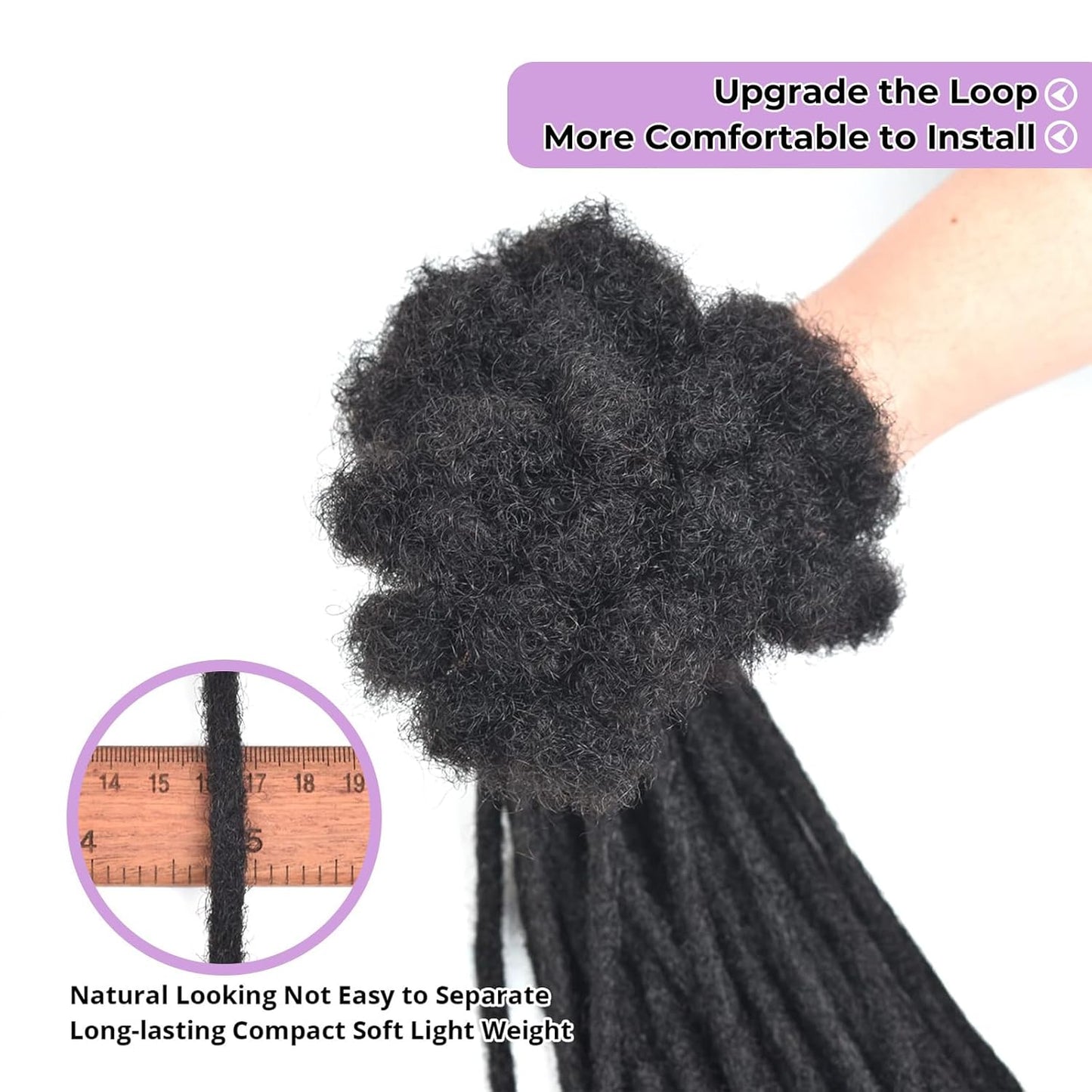 Human Hair Loc Extensions - 12 Inch Dreadlock Extensions | 30 Strands, 100% Handmade, Natural Black, Can Be Dyed & Curled