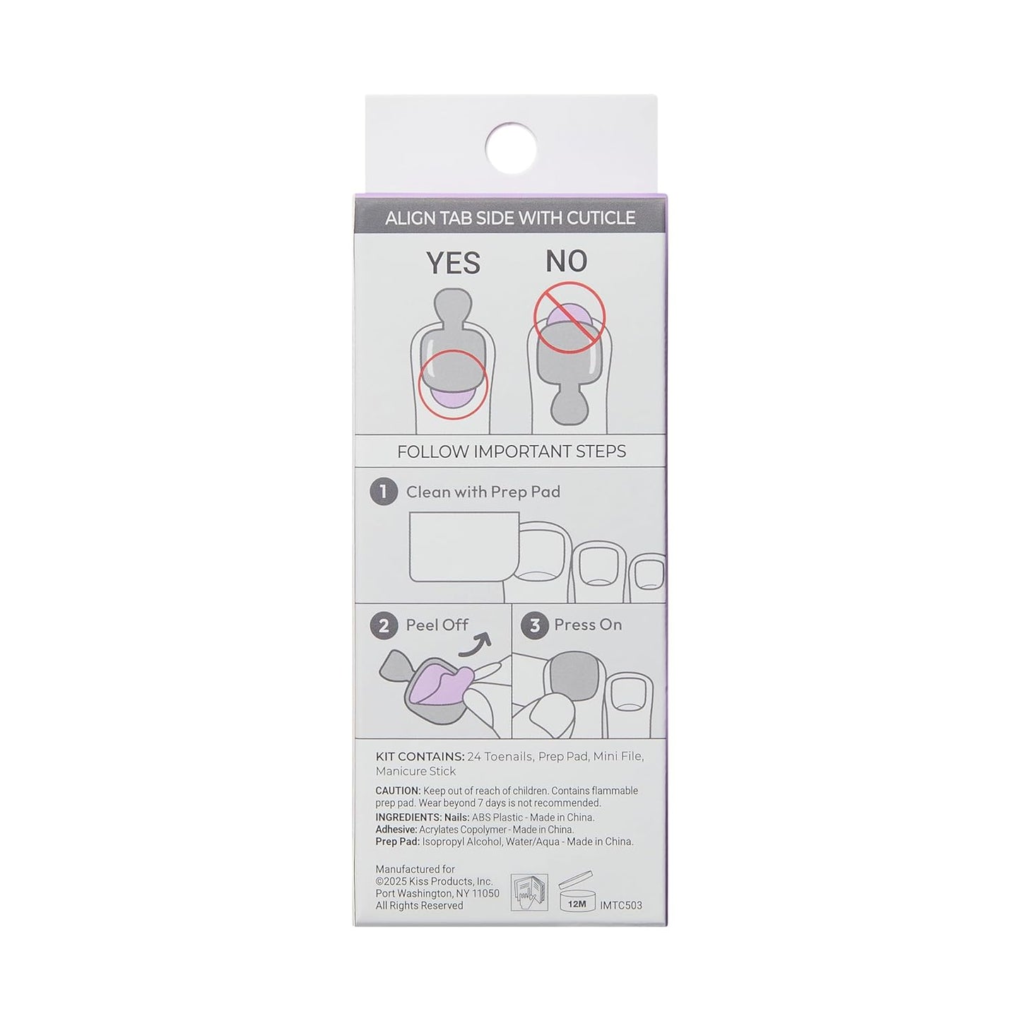KISS imPRESS Pedicure Press On Toenails, 'Angel Vibes', White, Short Squoval, Pedicure Nail Kit Includes 24 Press On Toenails, Prep Pad, Mini Nail File, & Pedicure Stick