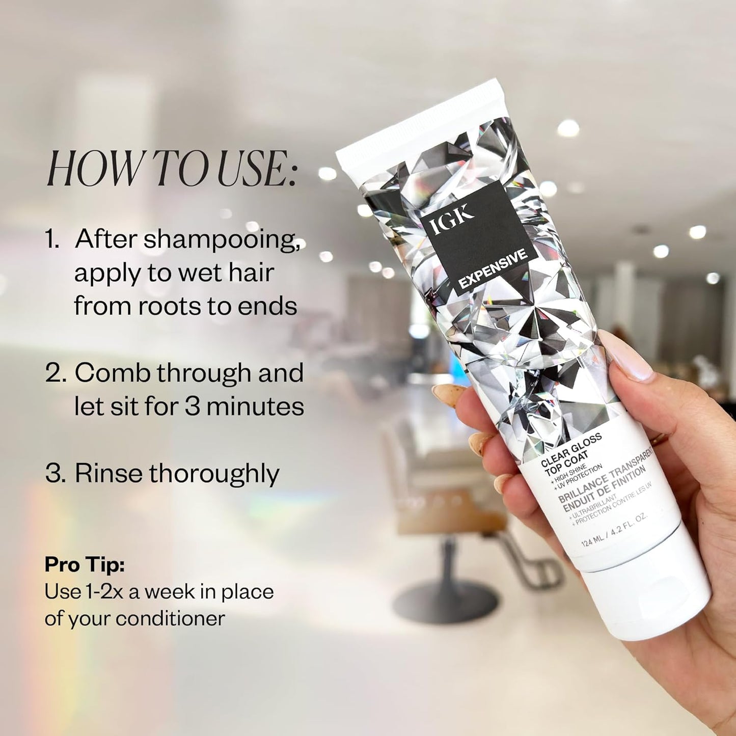 IGK Clear Gloss Top Coat - High Shine Treatment for Soft, Smooth Hair | Revives Color & Controls Frizz | 4.2 Oz