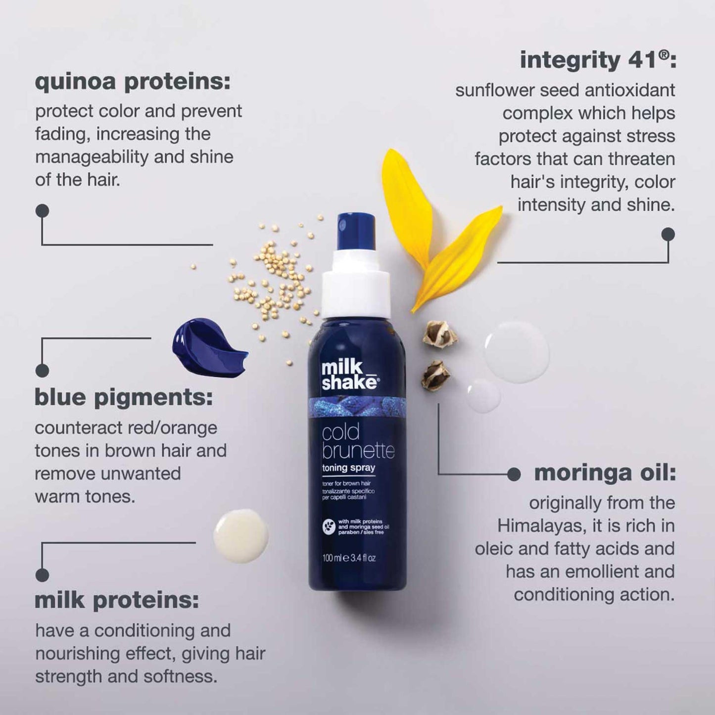 milk_shake Cold Brunette Toning Spray - Brown Hair Blue Pigment Spray | Counteracts Warm Red Orangey Tones | Strengthens and Hydrates | 3.4 fl oz (100 ml)