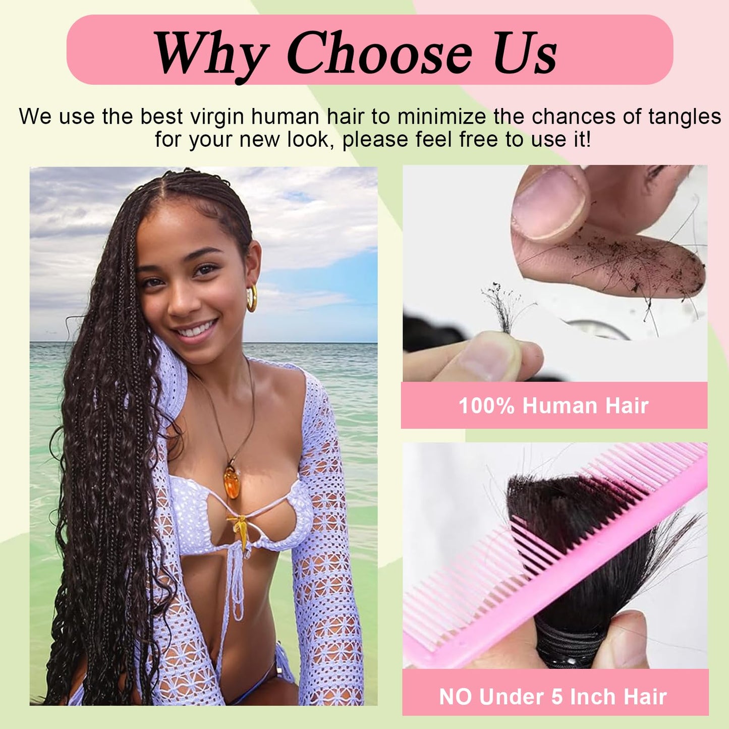 Boho Braids Human Hair for Braiding 110g 22 Inch 12A Deep Water Wave Bulk Human Braiding Hair for Boho Braids Knotless Wet and Wavy Virgin Extensions Bohemian No Weft Curly 3 Bundles Natural Black