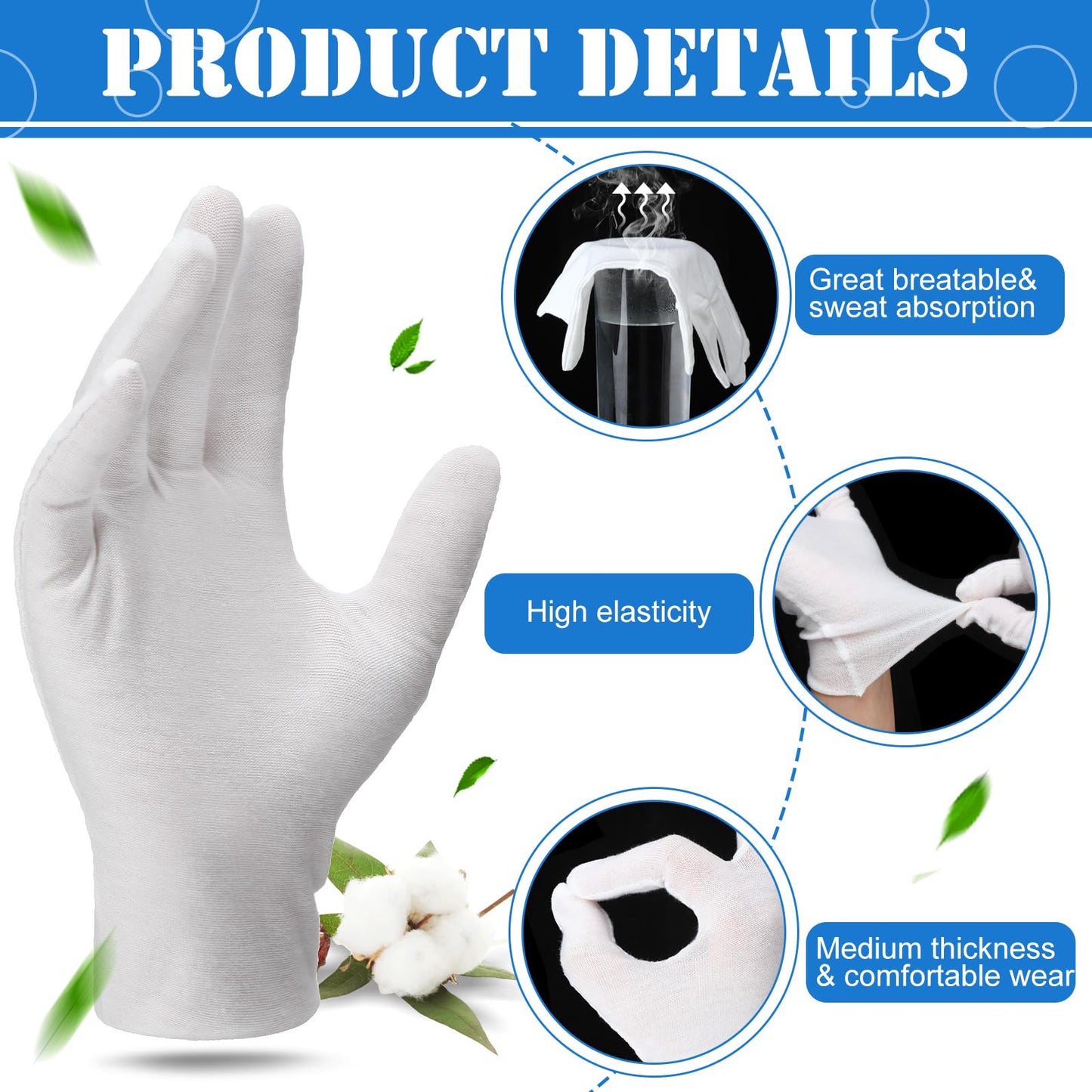 Funtery 240 Pcs White Cotton Gloves Bulk Stretchy Work Inspection Gloves for Women Men Dry Hand Handling Coin Jewelry(White,L)
