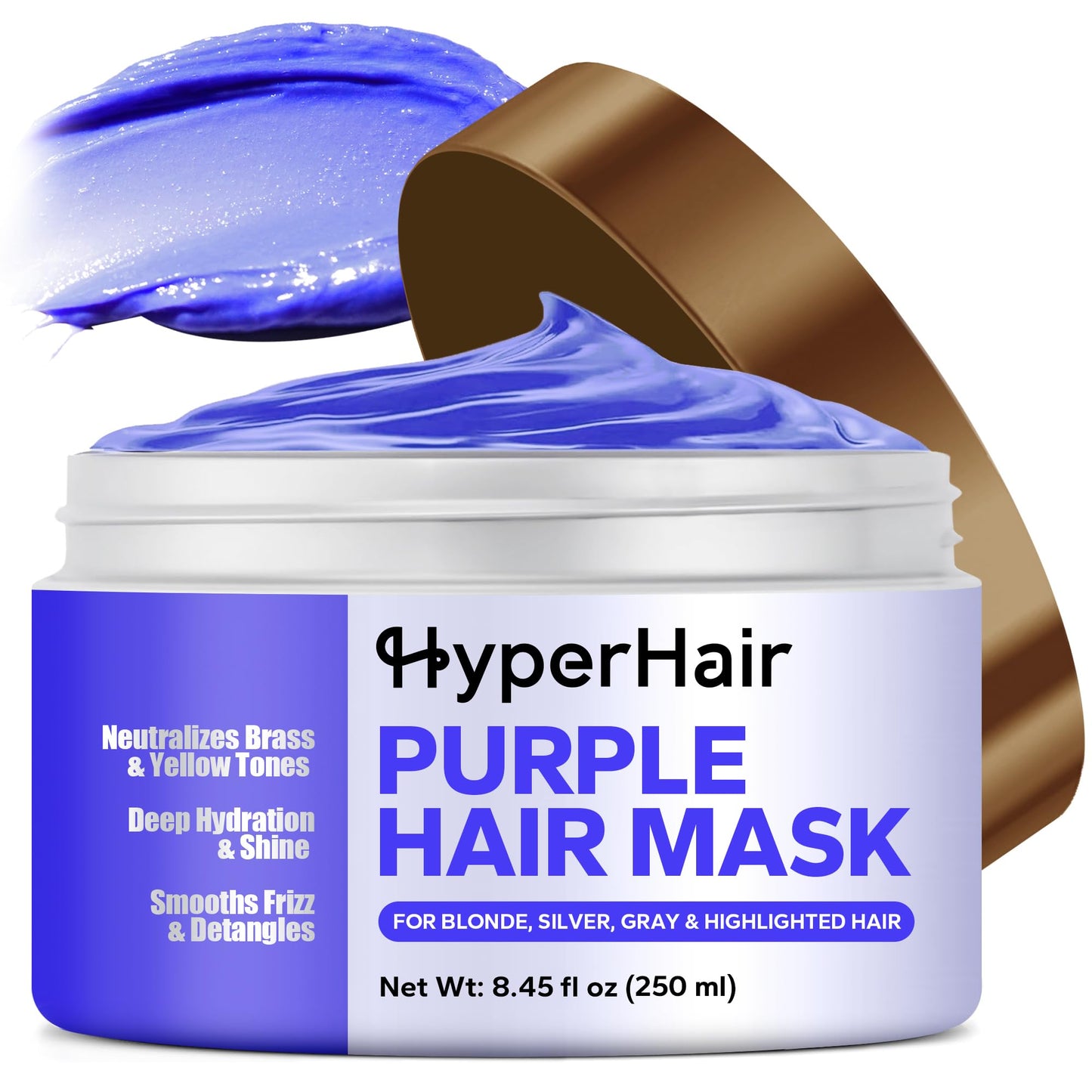 HyperHair Purple Hair Mask (8.45 Fl Oz), Purple Conditioner for Bleached Women & Men, Toner for Blonde Hairs, Deep Conditioning Hair Mask for Neutralizing Brass & Yellow Tones