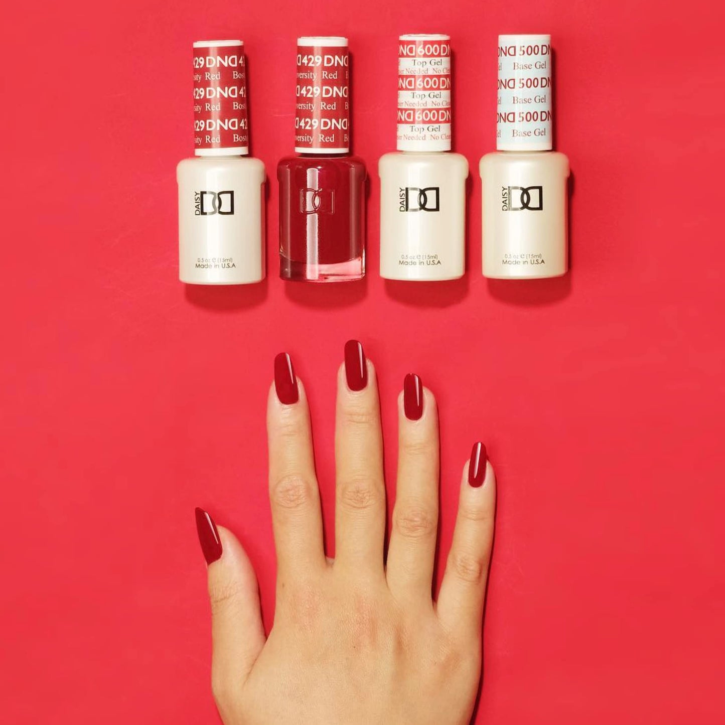 DND Gel Polish Set - 1 each of Red Gel Polish and Red Nail Polish, 429 Boston University Red, 0.5 Fl Oz