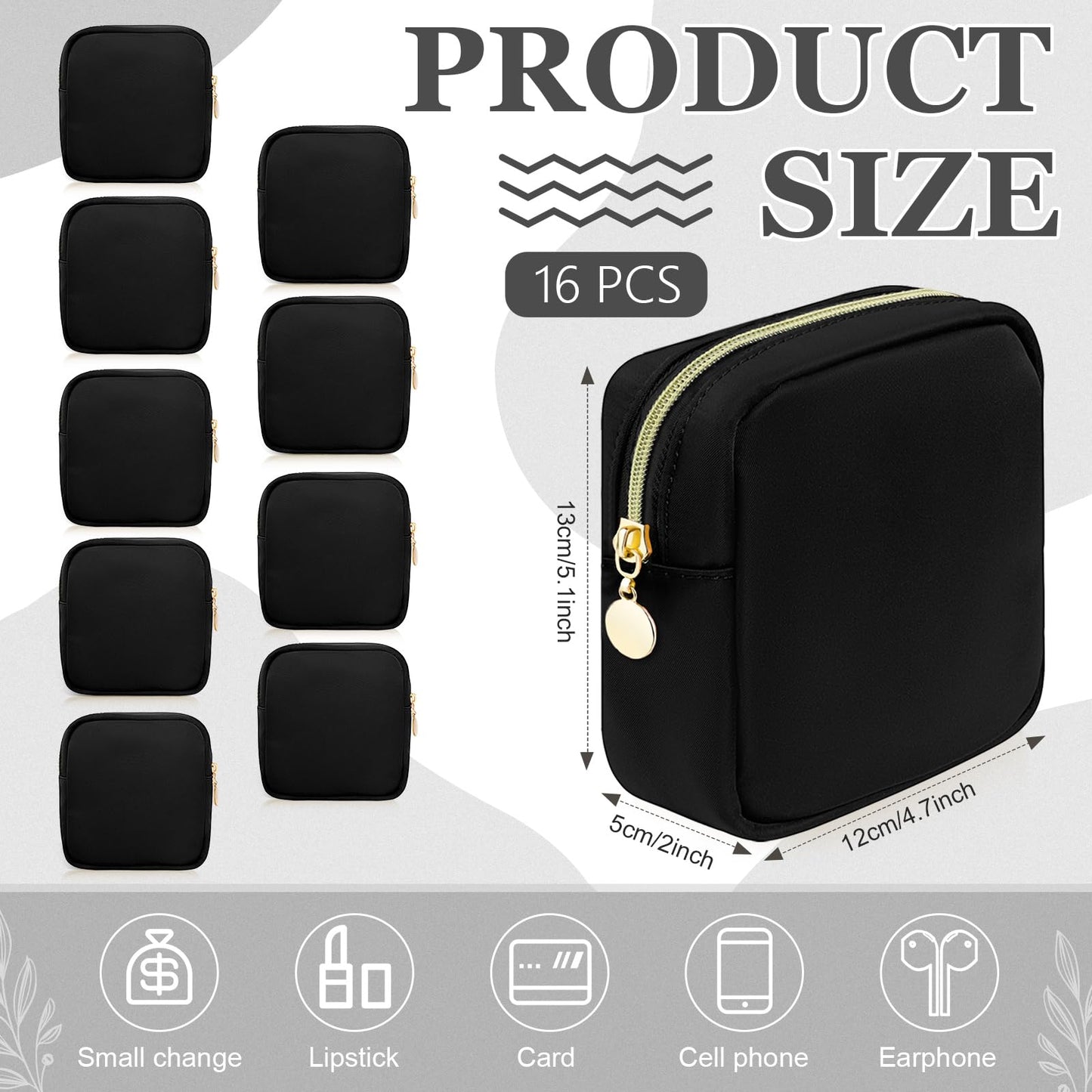 Giesiery 16 Pcs Black Makeup Bag Bulk Mini Nylon Cosmetic Bag Blank DIY Craft Zipper Pouches for Makeup Cosmetic Toiletry Stationary Storage Purse Preppy Party Favors