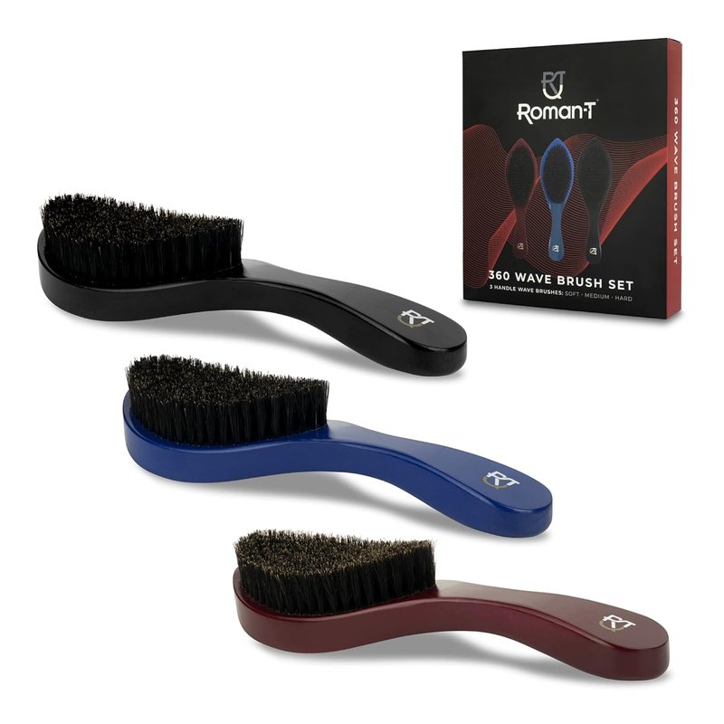 Men's 360 Wave Brush Set - Soft, Medium & Hard Handle Brushes for Perfect Waves | Grooming Gift Set