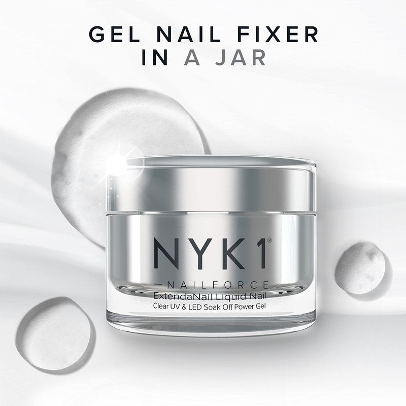 NYK1 Strengthening Clear Builder Gel For Nails (.5 Fl Oz / 15ml) NailForce Hard Gel For Nails Strengthener For Tips, Extensions & Repairs - UV & LED Sculpting Nail Builder With Free Application Brush