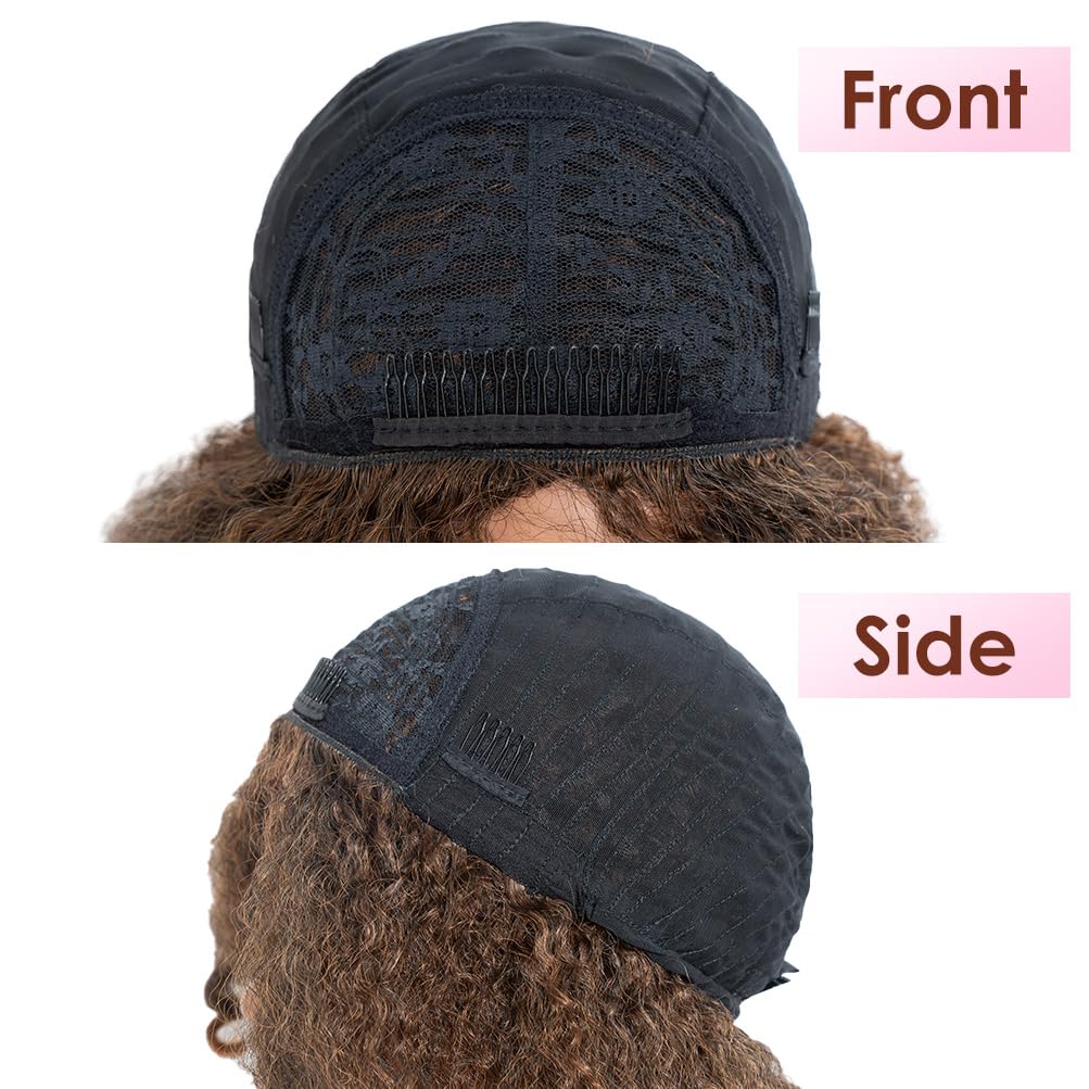 3-in-1 Magic Drawstring Half Wig - 14" Short Afro-Textured Synthetic Hair | Dark Brown, No Glue, No Sew, Ponytail & Bun Styler