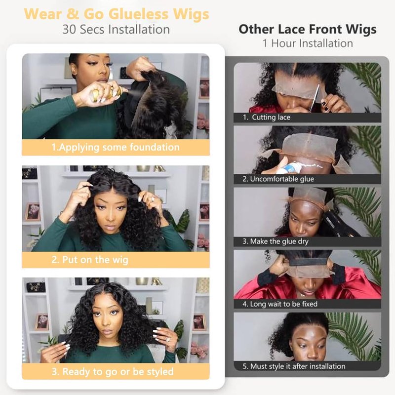 Glueless Human Hair Bob Wig - Pre Plucked Deep Wave Curly 12 Inch | 180% Density Lace Closure for Women