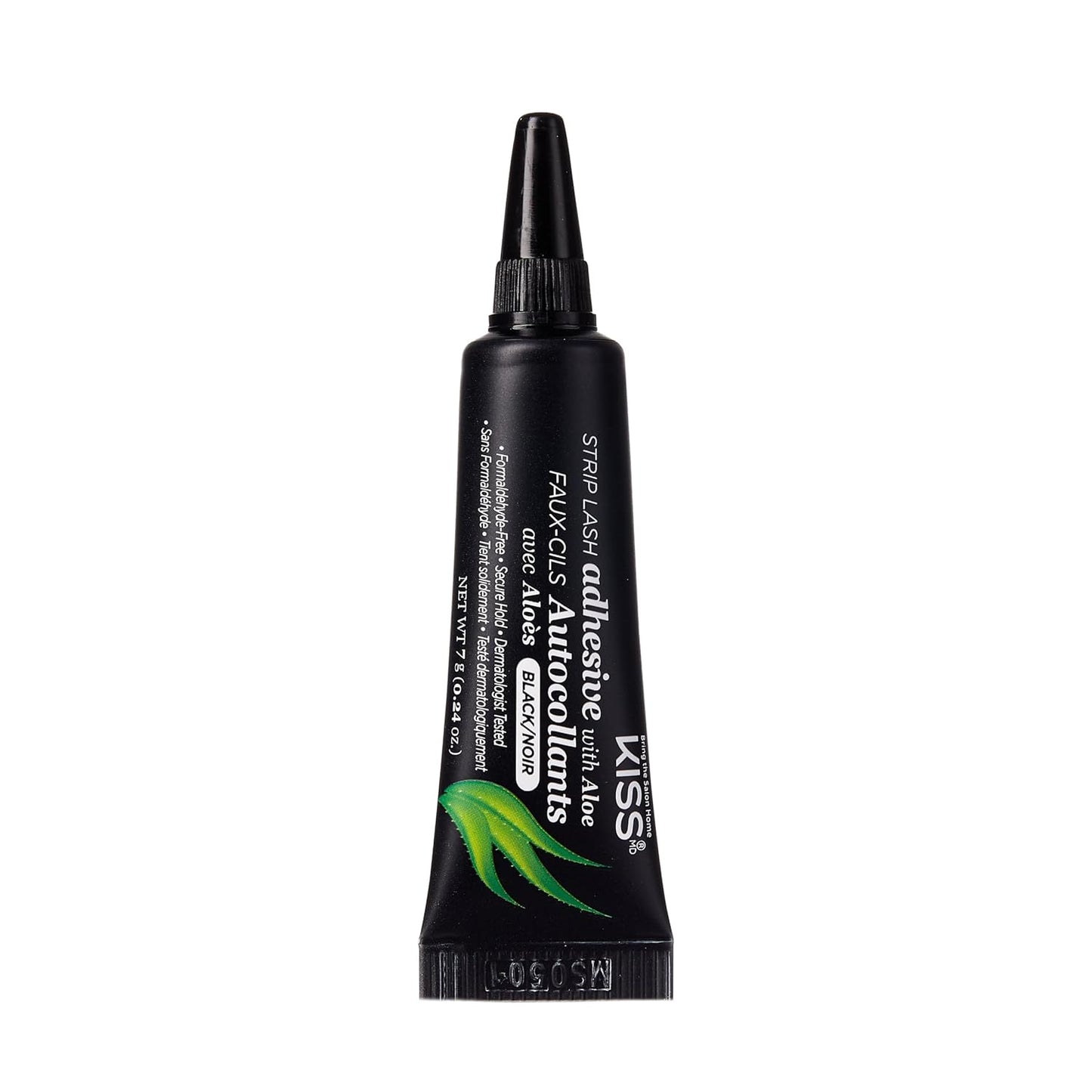 KISS Black Strip Lash Adhesive with Aloe, Dermatologist Tested, Formaldehyde Free, Non-Irritant, Contact Lens Friendly, Secure Hold, Contains Latex, with Control Nozzle Tip, 0.24 Ounce