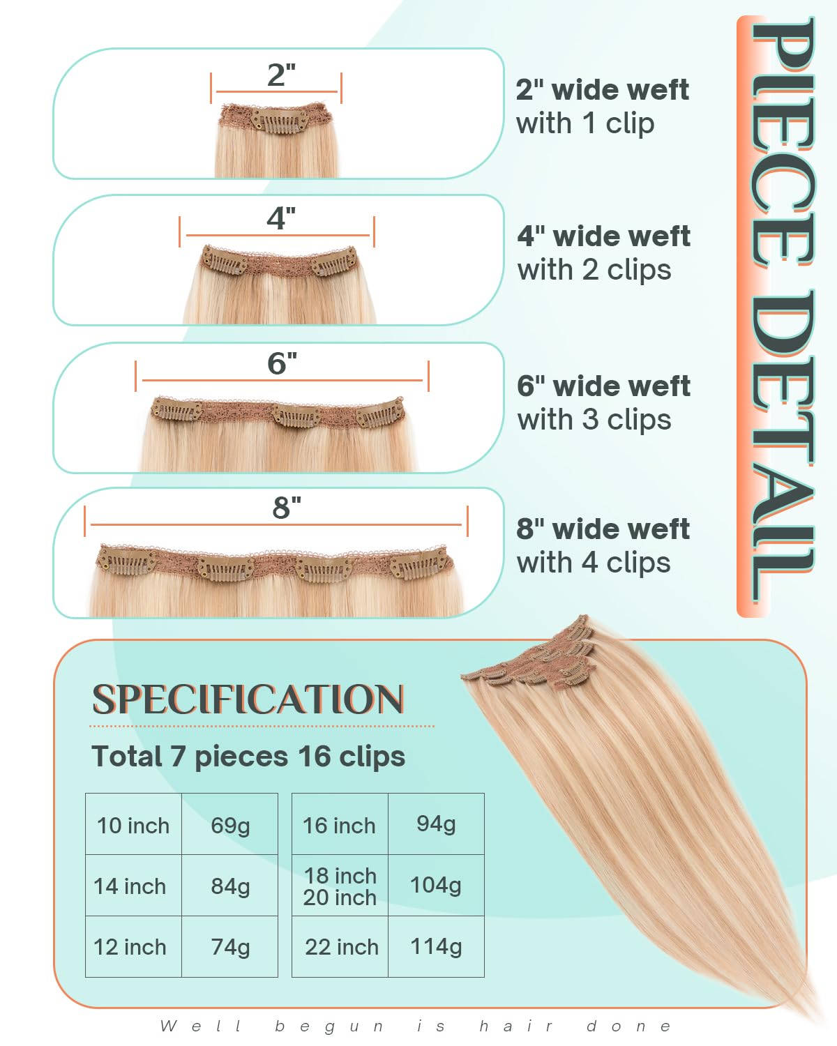 Benehair Clip in Hair Extensions Real Human Hair 12inch Double Weft Light Blonde Mixed Bleach Blonde Hair Extensions Clip in Human Hair Lace Weft Straight Hair Extension Clip ins 7pcs 90g #18P613