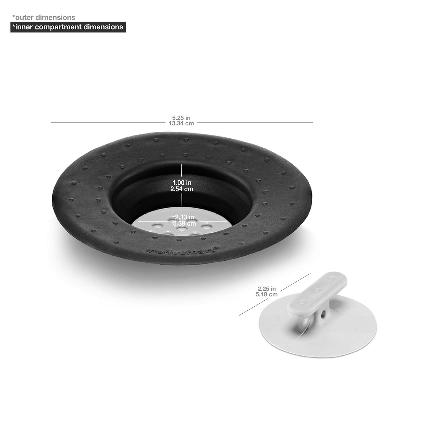 madesmart 2 Piece Drain Strainer & Stopper, Granite Organizer, 5.25 x 5.25 x 1.00 in (13.34 x 13.34 x 2.54 cm)