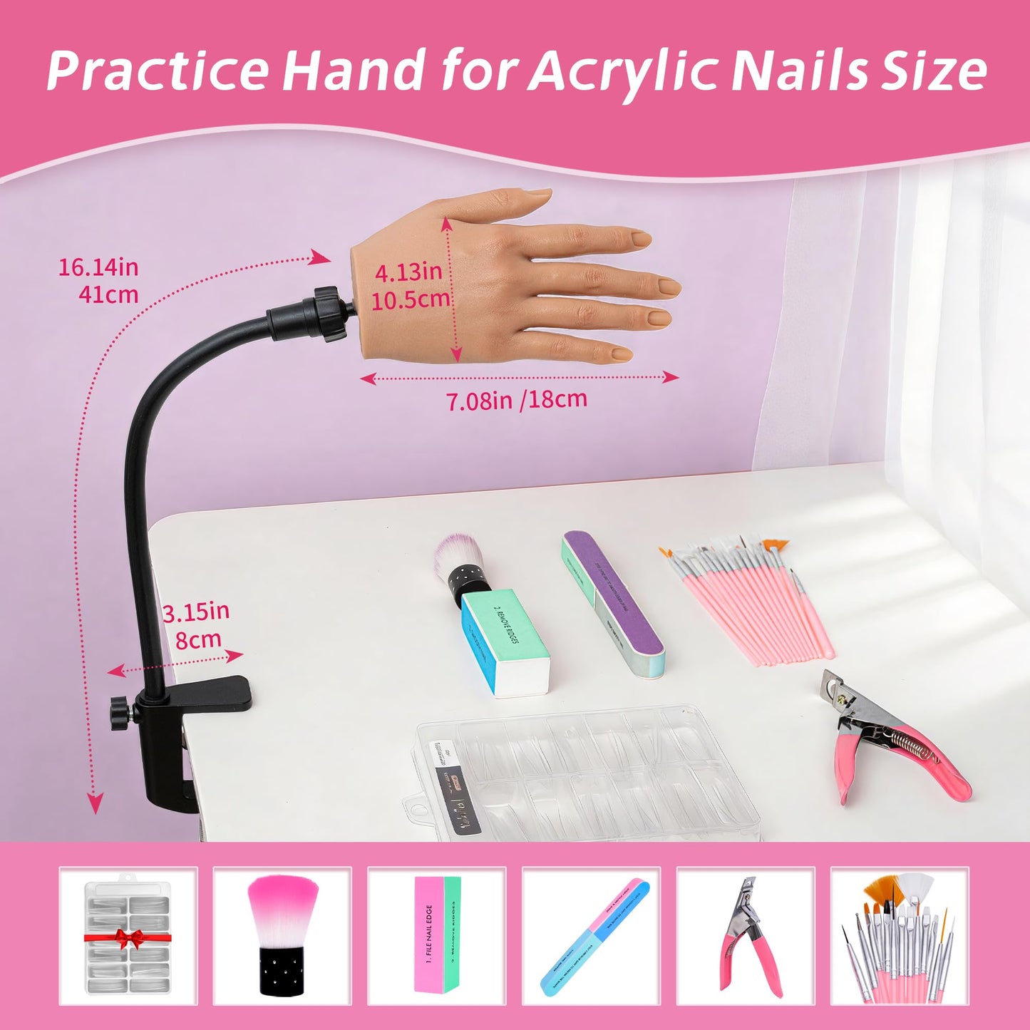 Veikmv Realistic Silicone Practice Hand for Acrylic Nails, Flex Fingers