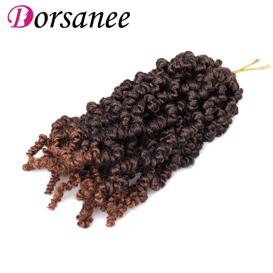 Dorsanee Pre-twisted Spring Twist Crochet Hair 8 Inch 4 Packs Short Curly Crochet Hair Pre Looped Crochet Braids Mini Passion Twists Fluffy Twist Synthetic Hair Extensions (8 Inch,T30#)