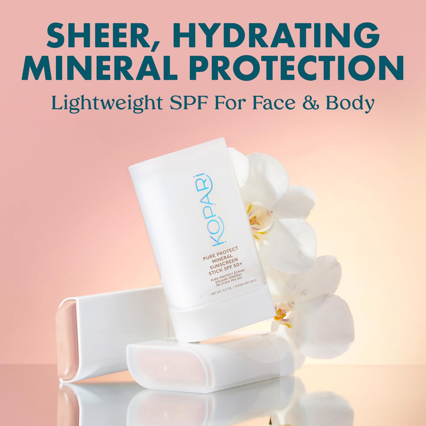 Kopari PURE PROTECT 100% Mineral Sunscreen Stick SPF 50+ Clear Zinc Oxide Face and Body Sunscreen with Hydrating Argan Oil, Shea Butter, Sheer Finish, Ultra-Portable, for Easy Reapplication