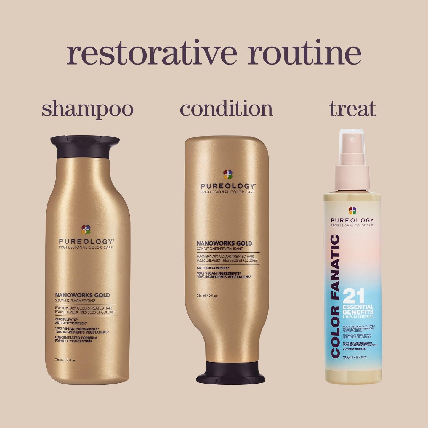 Pureology Nanoworks Gold Shampoo & Conditioner Bundle - For Very Dry and Color-Treated Hair, Sulfate-Free & Vegan