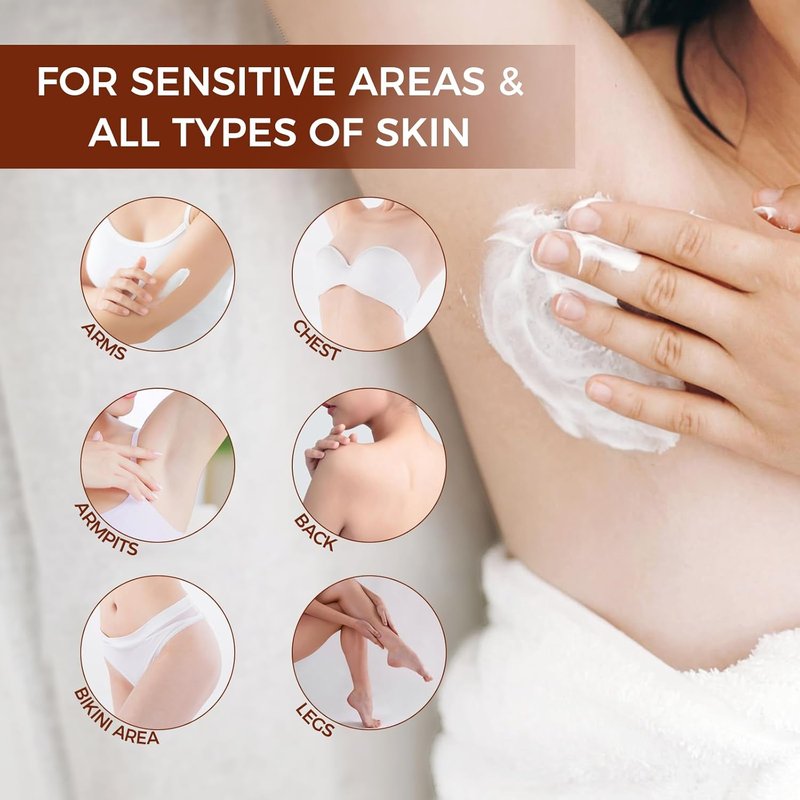 Hair Removal Cream for Sensitive Skin - Natural Extracts Depilatory Gel for Bikini Line, Legs, Arms | 2-Pack