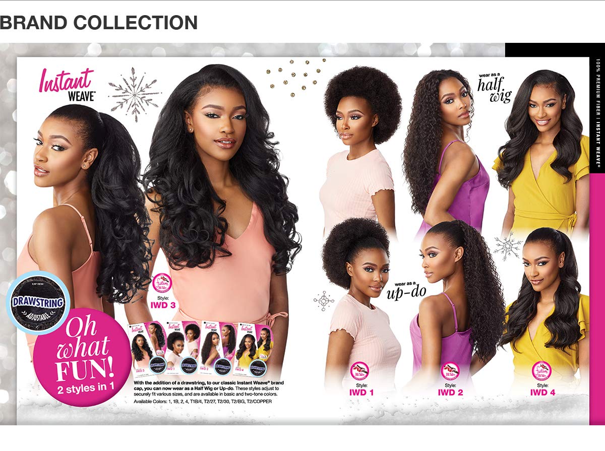 Sensationnel Instant Weave Half Wig - Seamless Synthetic Blend Hairpiece | Adjustable Drawstring (1 Jet Black)