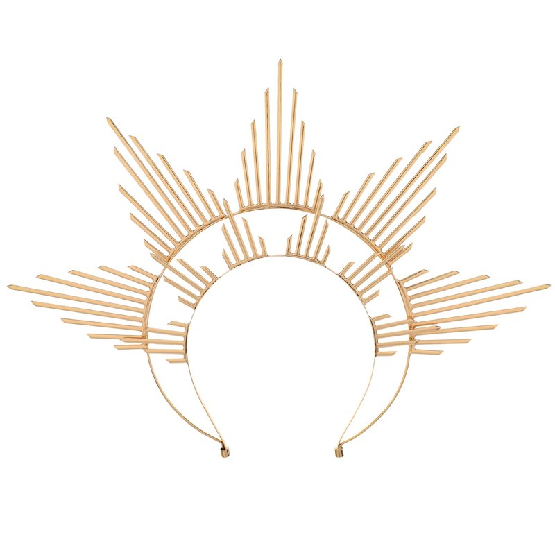 COSUCOS Golden Halo Crown Headpiece - Renaissance Statue of Liberty Halo Headband Spiked Sunburst Sun Goddess Headbands Cosplay Medieval Costume Headpiece for Halloween Party