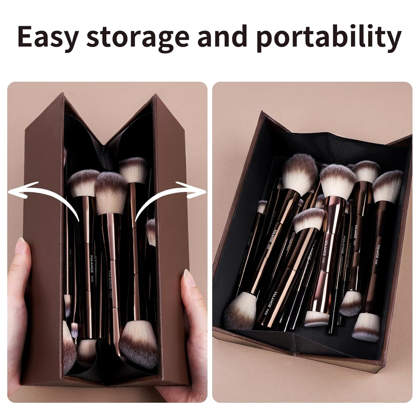 MAANGE 20 Pcs Makeup Brushes Set - Double-End Multi-Functional Blending Brushes | Coffee Brown