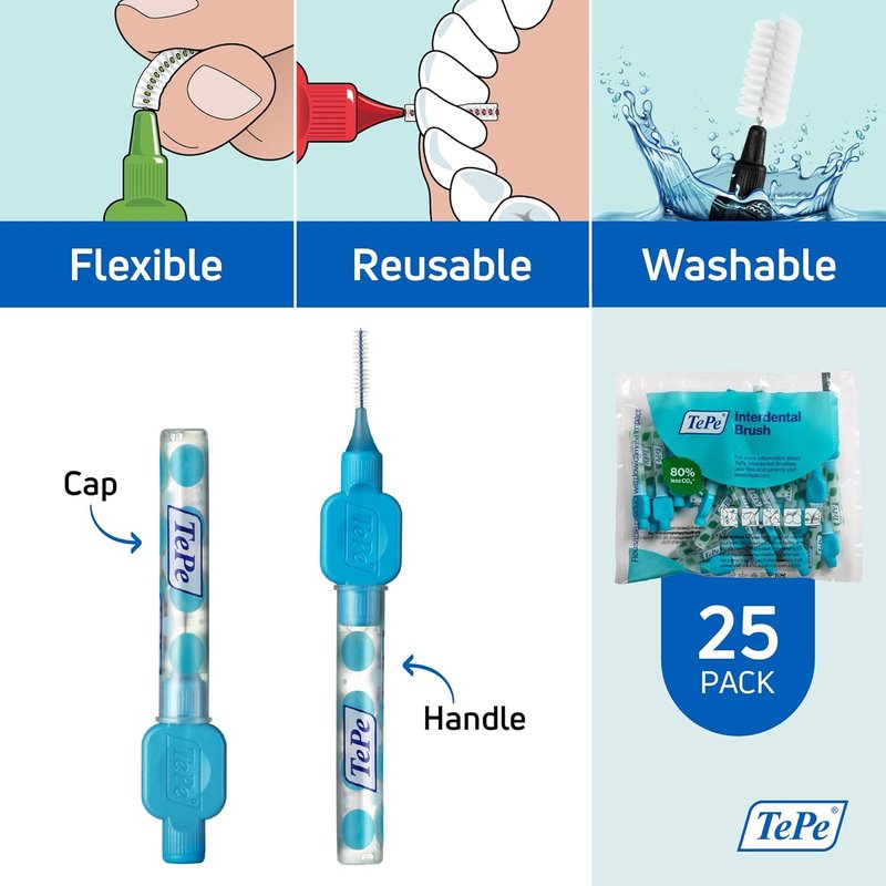 TEPE Interdental Brushes - 0.6 mm Blue - 25 Pack for Effective Oral Care