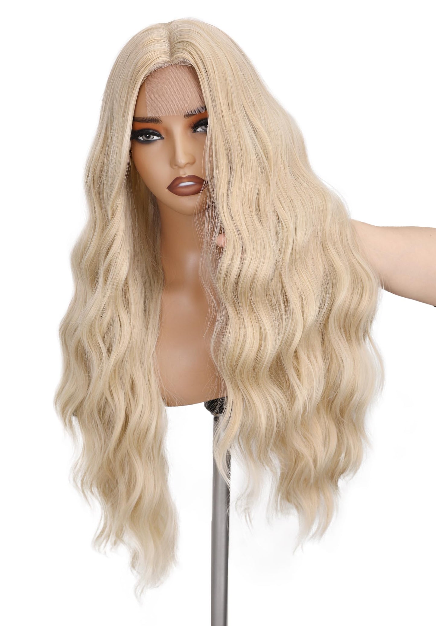 FAVE Long Blonde Wig Wavy Synthetic Wig Platinum Blonde Wig Middle Part Natural Blonde Wig Wigs for White Women(28 Inches)