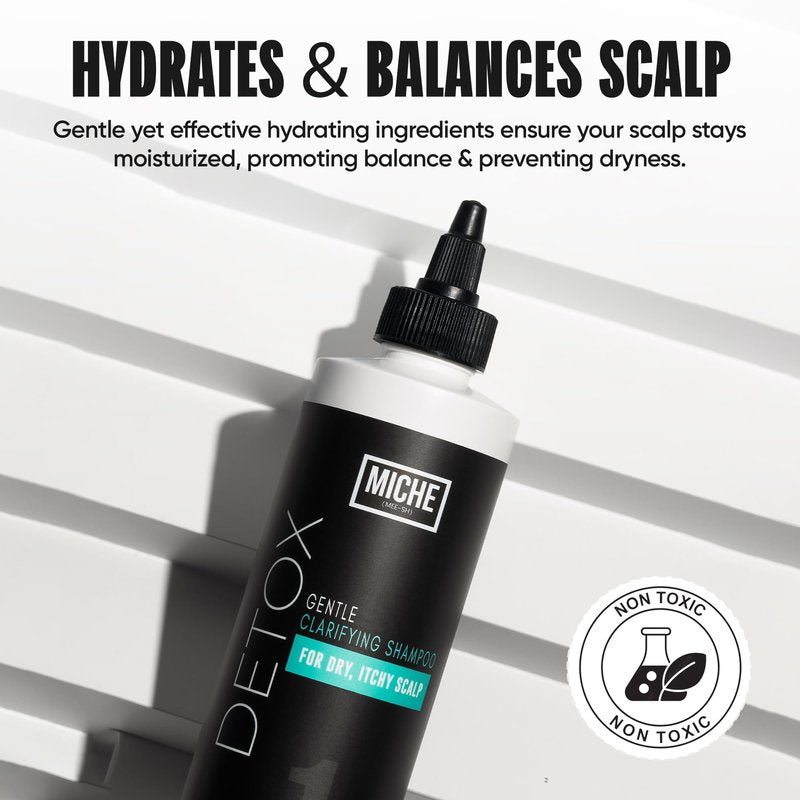 Miche Beauty Detox Shampoo – Sulfate-Free Clarifying & Anti-Dandruff Hair Cleanser for Men & Women, Moisturizing Formula for Curly, Fine, Thinning & Damaged Hair, Scalp Treatment, 8oz