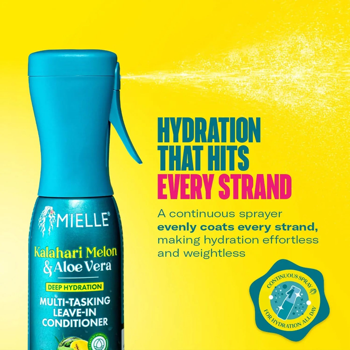 Mielle Organics Kalahari Melon & Aloe Vera Multi-Tasking Leave In Conditioner Spray - 3-in-1 Hair Detangler Spray, Curl Refresher & Moisturizer for Dry, Curly & Textured Hair, 6.7 Ounce