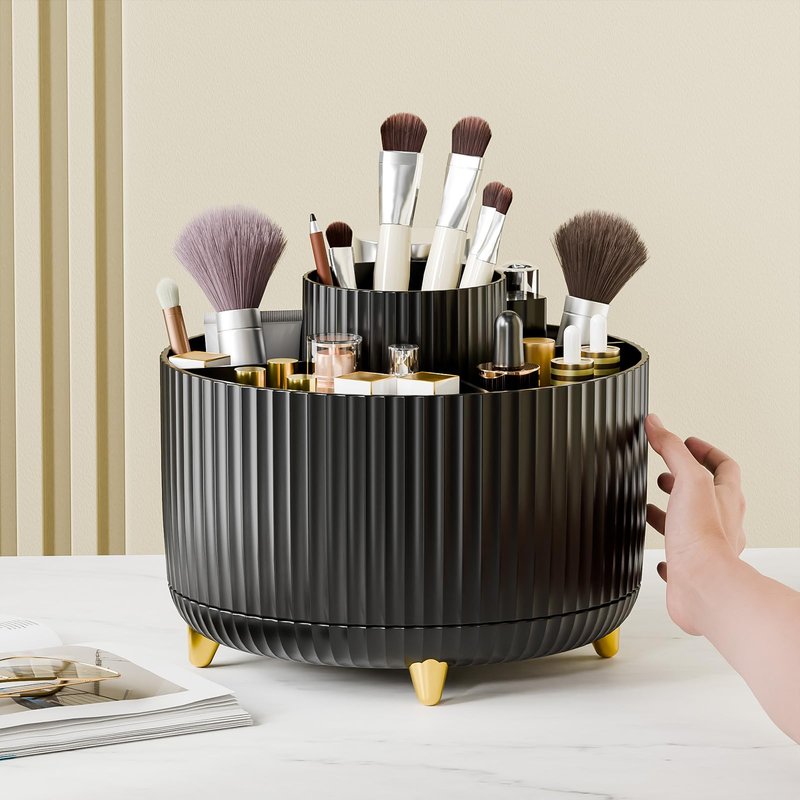 fanado Bling 360° Rotate Makeup Brush Holder Organizer, Makeup Organizers Countertop, Makeup organization and Skincare Storage for Vanity, Gift for Women Girls (Bling dz-White)
