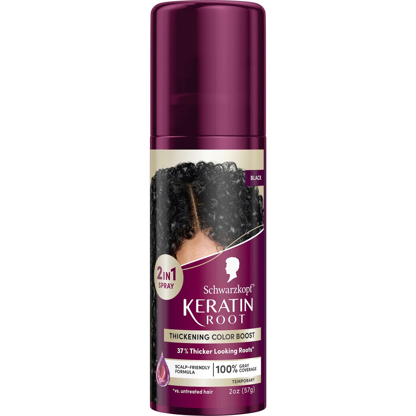 Schwarzkopf Keratin Root Temporary Hair Color Spray, Black, Instant Gray Coverage, Thicker, Fuller-Looking Roots, Easy-to-Use, No Ammonia, Low Mess Application, Scalp Friendly